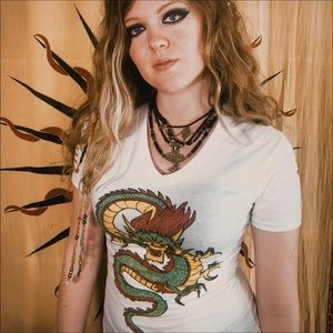 “Chinese Dragon” White V Neck Shirt Top | MADE TO ORDER
